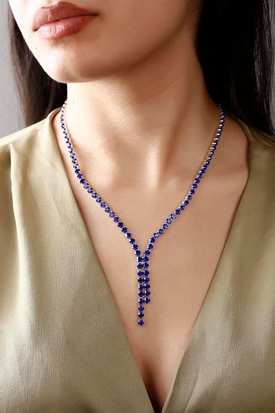 HUBANN Blue Waterway Necklace And Earring Set Special Occasions Wedding Engagement Evening Dress Set Choker