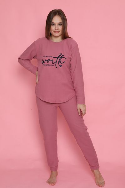 FAMES PİJAMA Shaved Thick Winter Women's Fleece Pajama Set