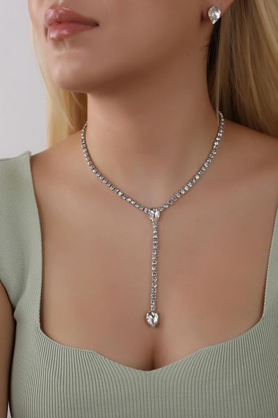 HUBANN Waterway Stone Necklace and Earring Set Special Occasions Wedding Engagement Evening Dress Set Choker