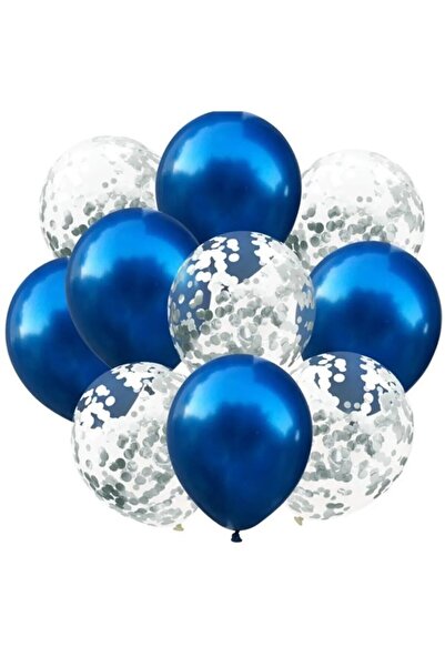 PartAntalya Lacivert ,şeffaf Balon Gümüş Konfetili Balon Seti 20 Adet [10 Mav...