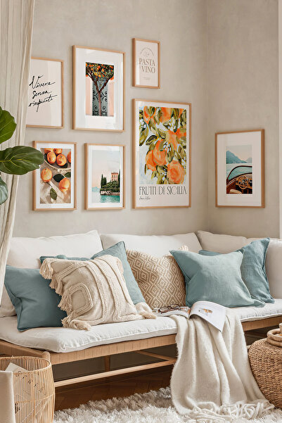 Artavessa 7 Parça Ahşap Çerçeve Görünümlü Mdf Tablo Seti