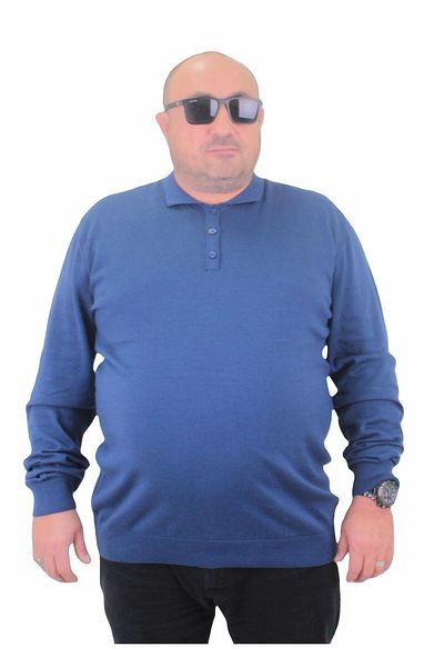 MocGrande Men's Plus Size Polo Collar Buttoned Knitwear Sweater 23700 INDIGO
