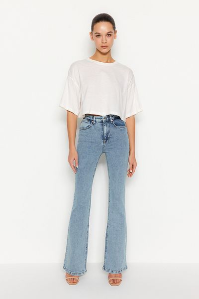 Trendyol Collection Blugi evazați albaștri cu talie înaltă TWOSS24JE00043
