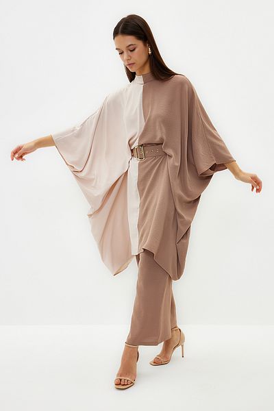 Trendyol Modest світло-коричнева туніка-штани в клітинку тканий костюм TCTSS23US00046