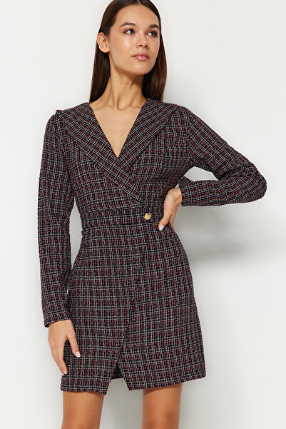 Trendyol Collection Černé dvouřadé tkané tkané šaty TWOAW24EL00339