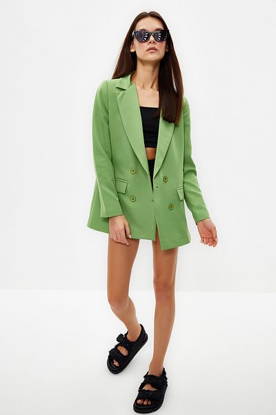 Trendyol Collection Grüne, regelmäßig gefütterte, zweireihige, gewebte Blazerjacke TWOAW21CE0264