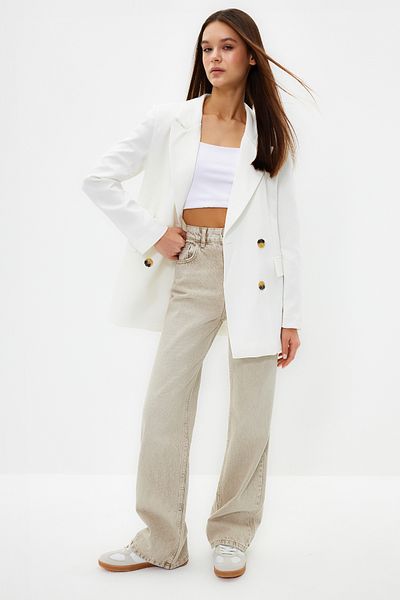 Trendyol Collection Ecru Oversize Lined Double-Breasted Woven Blazer Jacket TWOAW21CE0145