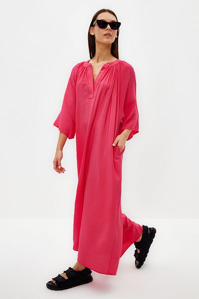 Trendyol Modest Fuchsiový výstřih do V s polovičním rukávem Aerobin Woven Kimono & Kaftan Šaty Jalabiya TCTSS24KK00002