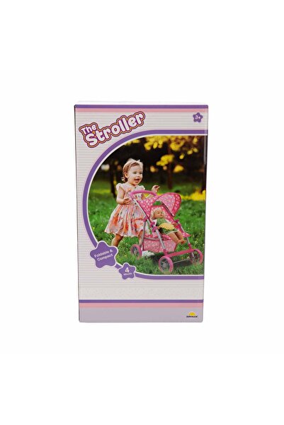 Sunman Oyuncak Bebek Puseti 4 Tekerlekli Tenteli Puantiyeli Desenli Kaliteli Metal Puset