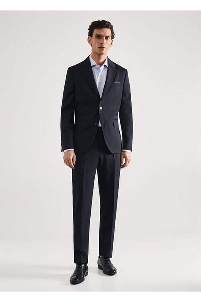 MANGO Man Koszula slim fit z tkaniny diagonalnej – szczegółowe spinki do mankietów