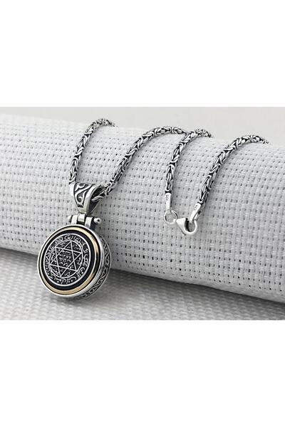 Takıhan Mührü Süleyman Ortası Dönen Kral Zincirli 925 Ayar Gümüş Kolye