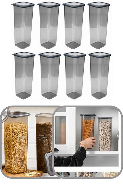 Eynel 2000ml Gray Square Storage Container Silicone Lid Airtight Dry Groceries Coffee Pulses Pasta Box