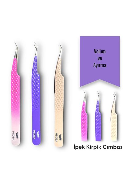 MEDIBA Silk Eyelash Tweezers - POWDER COLOR, Isolation Fiber Tweezers, Tip All Processes Silk Eyelash Tweezers