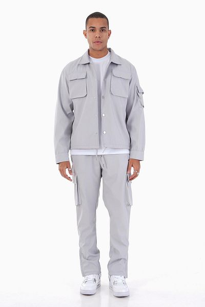 İkao Gray Metal Snap Button Jacket and Trousers Set