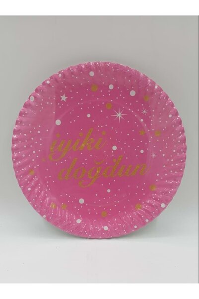 TURKUAZ PARTY Karton Tabak 8li - Iyi Ki Doğdun Pembe Gold - 23 Cm