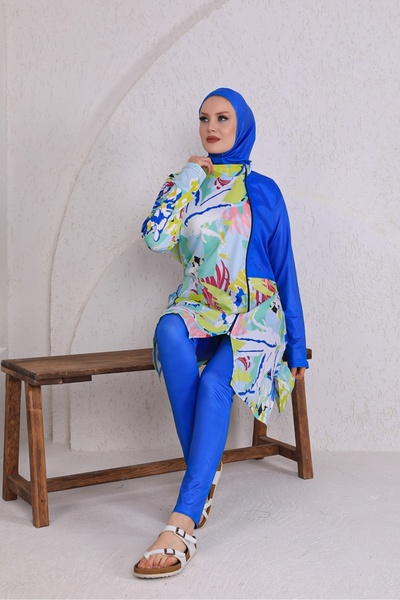 Zey&Ka Butik Büyük Beden Çiçekli Nanotex Tesettür Mayo