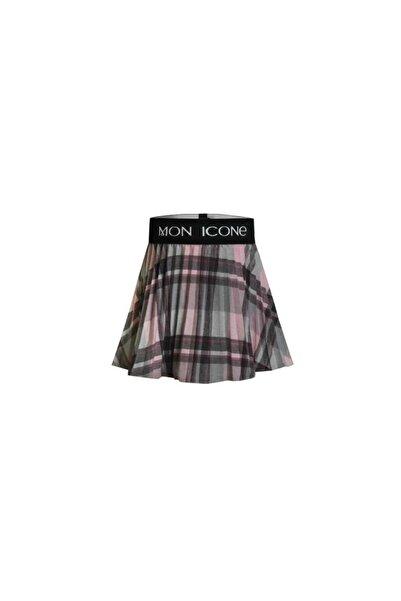 mon icone Kız Çocuk Pamuklu Gabardin Ekose Beli Lastikli Pileli Etek