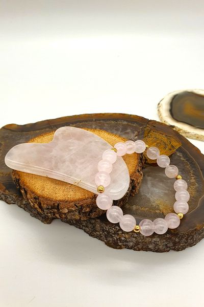NBS Beautiful Naturel Stones Pink Quartz (Gua Sha Gift) Natural Stone Bracelet 8 mm