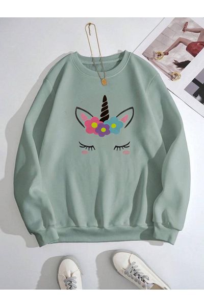 Serays moda Зимен суитшърт с щампа на рогато пони за момичета
