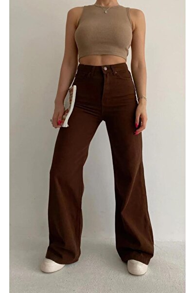 LAMİRAMOOD Γυναικείο τζιν παντελόνι COFFEE ψηλόμεσο 100% βαμβάκι