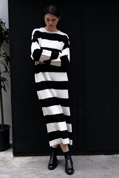 QOOQUP QOOQ UP Çizgili Triko Elbise