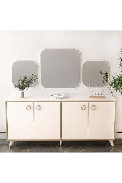 ARNETTİ Atlantis Large Modern Dekoratif Beyaz 3 Parça Salon Ayna