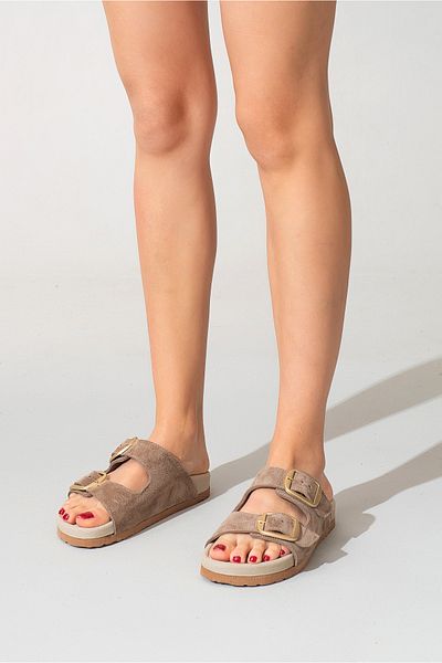 Zeynep Sıradağlı Lusino Women's Leather Slippers Mink Suede