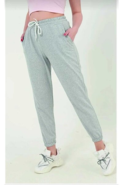 THE WHITE High Waist Women's Gray Sweatpants with Elastic Waist Pockets