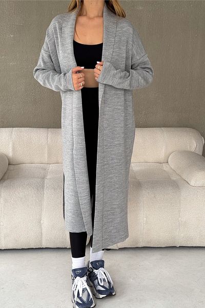 FEMELLE Women's Gray Standard Size Shirt Collar Knitwear Cardigan