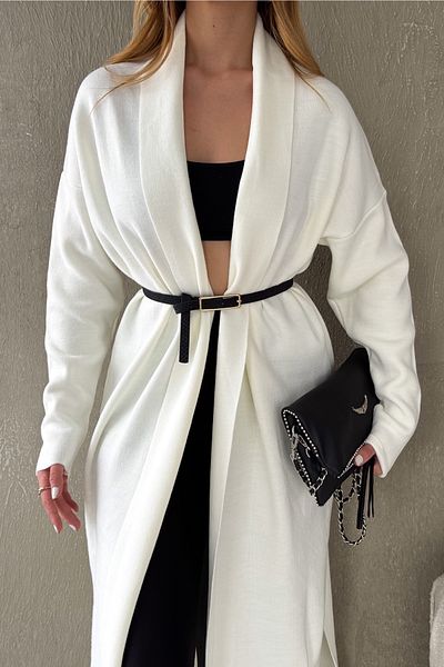 FEMELLE Women's White Standard Size Shirt Collar Knitwear Cardigan
