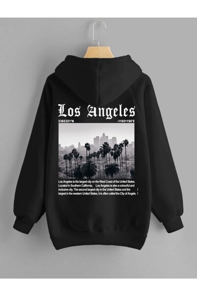 NO 601 سترة لوس أنجلوس سوداء مطبوعة على الظهر، مسطحة من الأمام، سترة بسحاب لل...