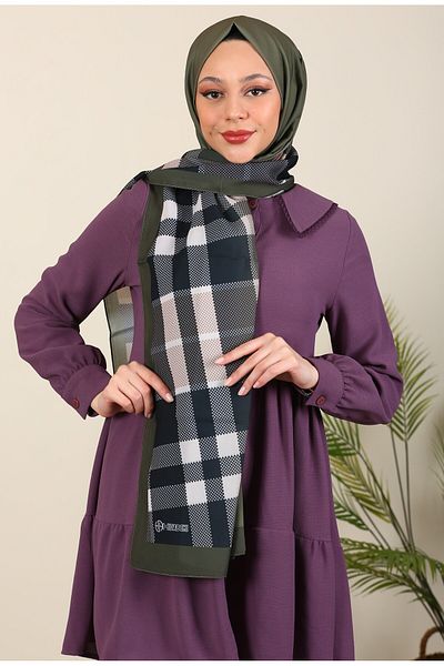 ERGÜL Μεταξωτό σάλι Hijabchi με καρό σχέδιο Medina