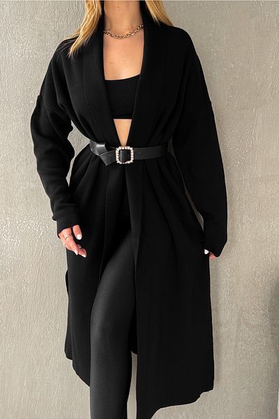 FEMELLE Cardigan de damă, negru, mărime standard, cu guler de cămașă