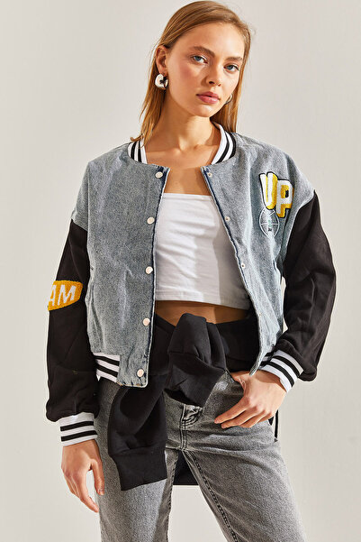 Bianco Lucci Jachetă din denim cu nervuri imprimată față și spate pentru femei