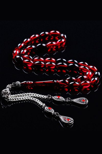 TESBİHCİBABA Night Red Fire Amber Prayer Beads, Men's Gift Rosary