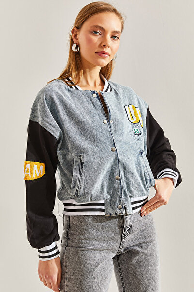 Bianco Lucci Jachetă din denim cu nervuri imprimată față și spate pentru femei