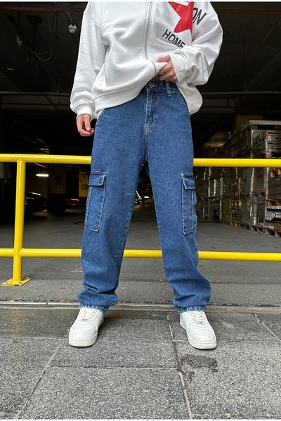 serline Blue Baggy Cargo Pants