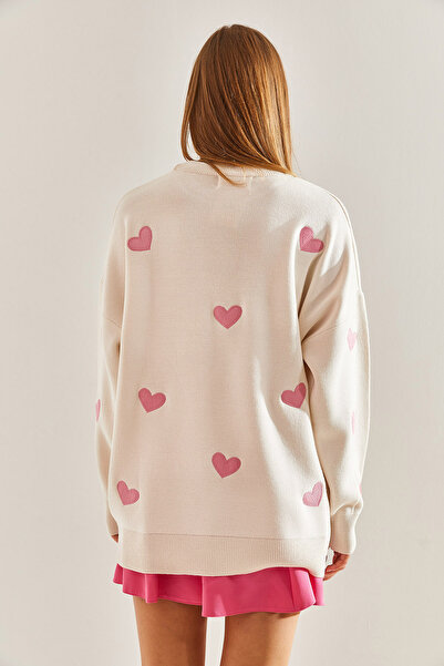 Bianco Lucci Pulover lung de tricotaj cu inimă brodat pentru femei