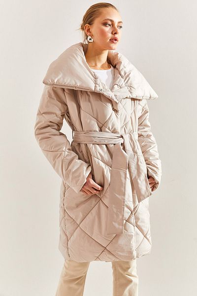 Bianco Lucci Dámský oversize puffer kabát s diamantovým vzorem na kovové knoflíky
