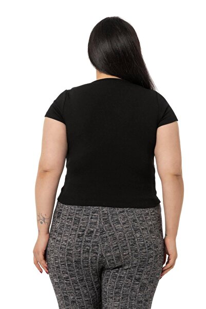 DISENTIS MODEST Plus Size Half Sleeve Camisole Black Body with Lace Detail on the Chest