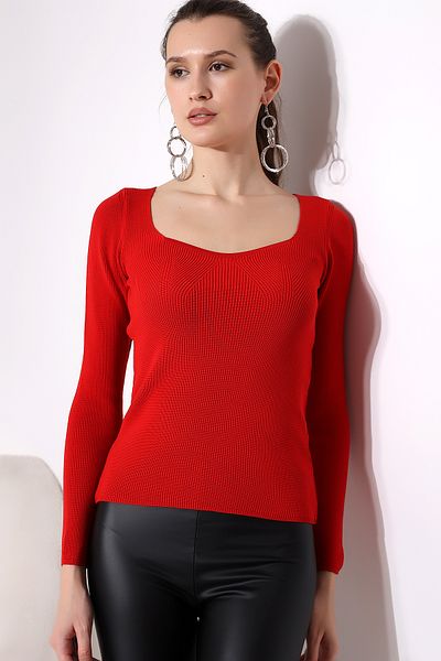 Devinka Women's Heart Collar Long Sleeve Knitwear Blouse