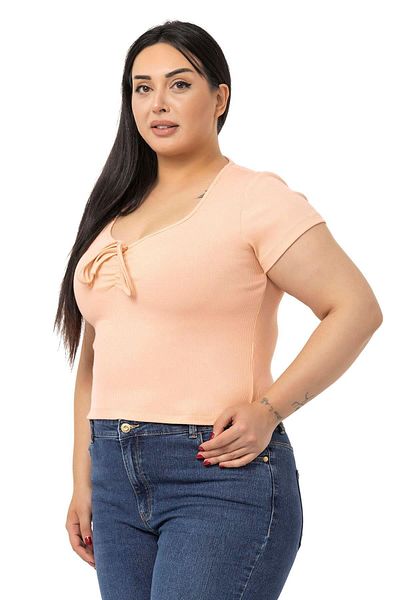 DISENTIS MODEST Plus Size Half Sleeve Camisole Salmon Body with Lacing Detail on the Chest