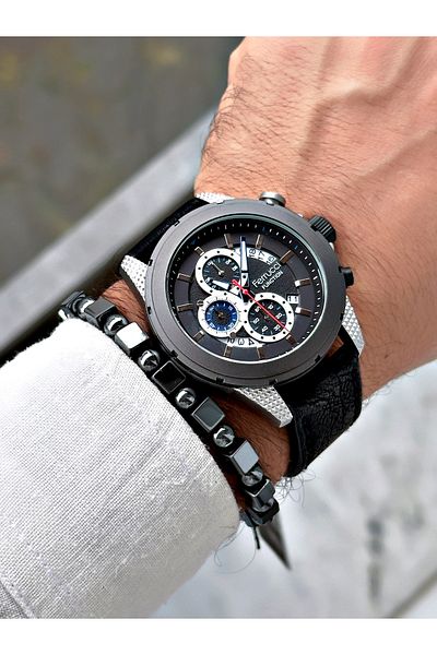Ferrucci Black Color Leather Strap Functions Active Men's Wristwatch + BRACELET WITH GIFT