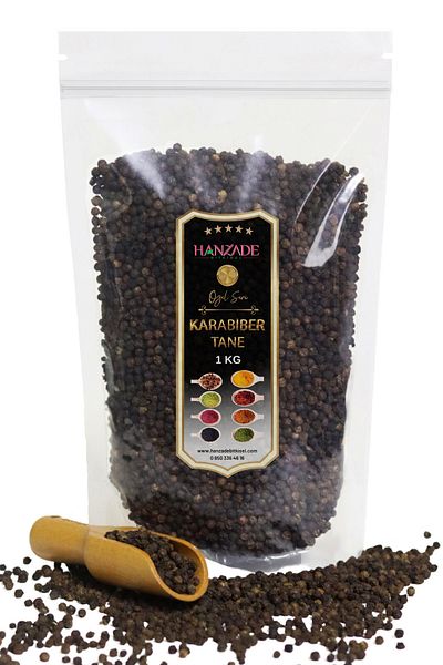 Hanzade Bitkisel Black Pepper Grain 1 Kg - High Caliber, Coarse Grain