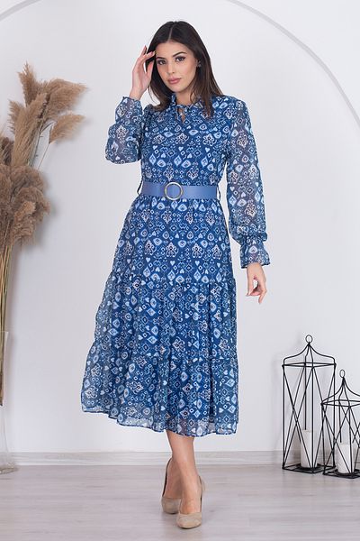 Neşeli Butik rochie din sifon cu imprimeu etnic pentru femei RSNB002 - Albastru