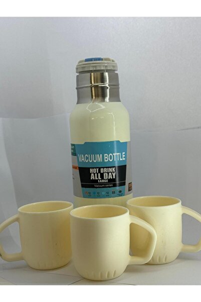 Şems Pazarlama Paslanmaz Çelik Termos Seti 3'lü Bardak Çift Vakumlu 500 ml Vacuum Flask Set