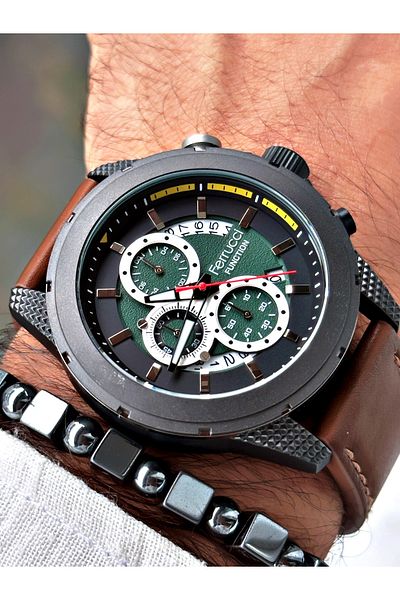 Ferrucci Brown Color Leather Strap Functions Active Men's Wristwatch + BRACELET WITH GIFT