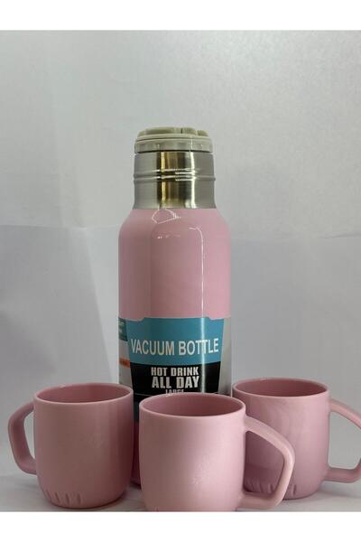 Şems Pazarlama Paslanmaz Çelik Termos Seti 3'lü Bardak Çift Vakumlu 500 ml Vacuum Flask Set