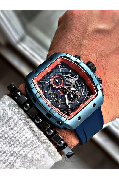 Ferrucci Navy Blue Color Functions Active Sports Silicone Men's Wristwatch + BRACELET WITH GIFT