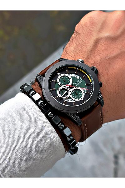 Ferrucci Brown Color Leather Strap Functions Active Men's Wristwatch + BRACELET WITH GIFT